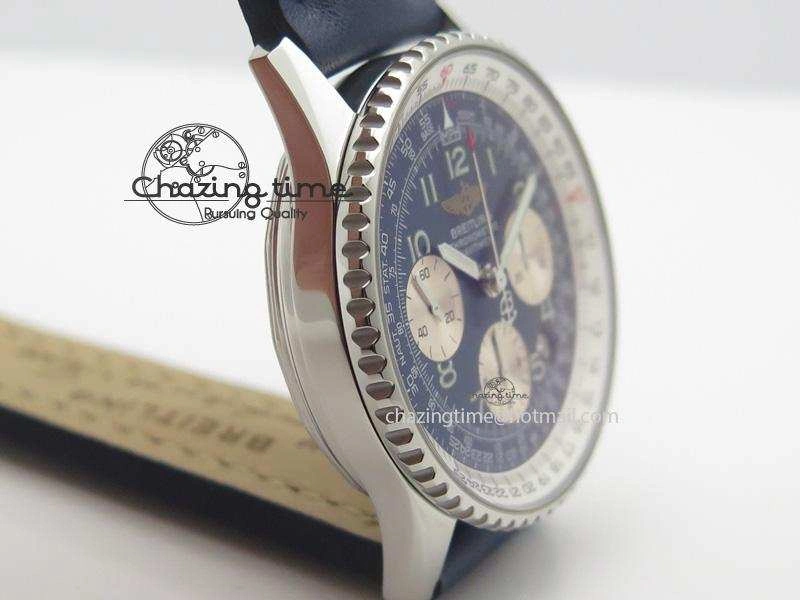 Navitimer 01 BP Maker 1:1 SS Blue Dial Numeral Markers On Blue Leather Strap A7750