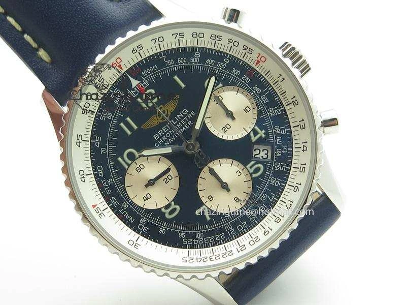 Navitimer 01 BP Maker 1:1 SS Blue Dial Numeral Markers On Blue Leather Strap A7750