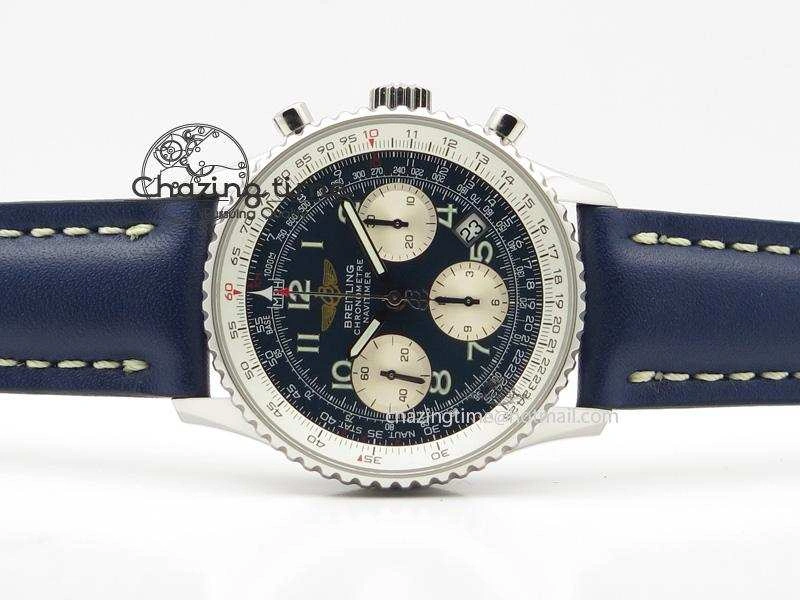 Navitimer 01 BP Maker 1:1 SS Blue Dial Numeral Markers On Blue Leather Strap A7750