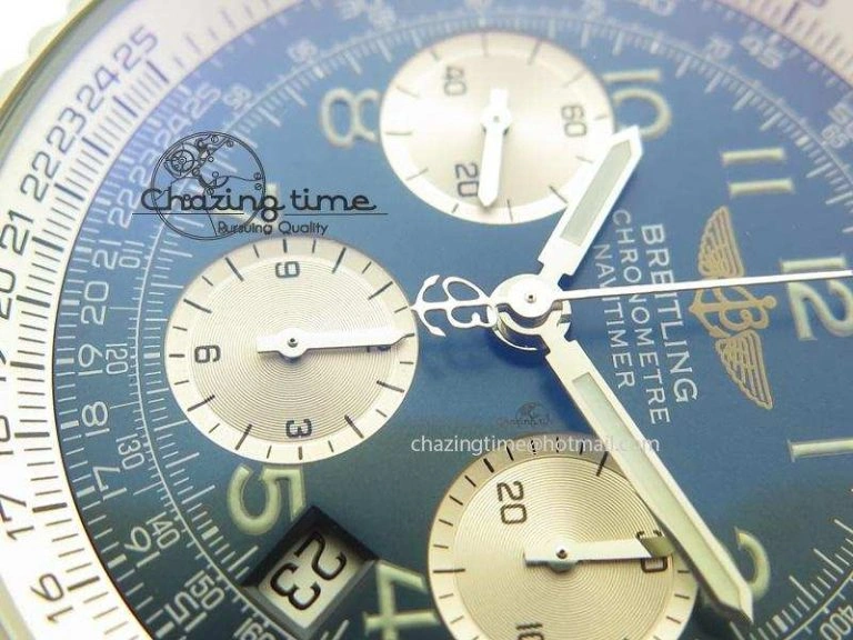 Navitimer 01 BP Maker 1:1 SS Blue Dial Numeral Markers On Blue Leather Strap A7750