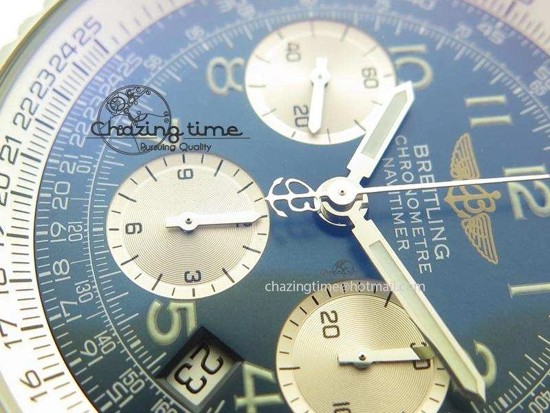 Navitimer 01 BP Maker 1:1 SS Blue Dial Numeral Markers On Blue Leather Strap A7750