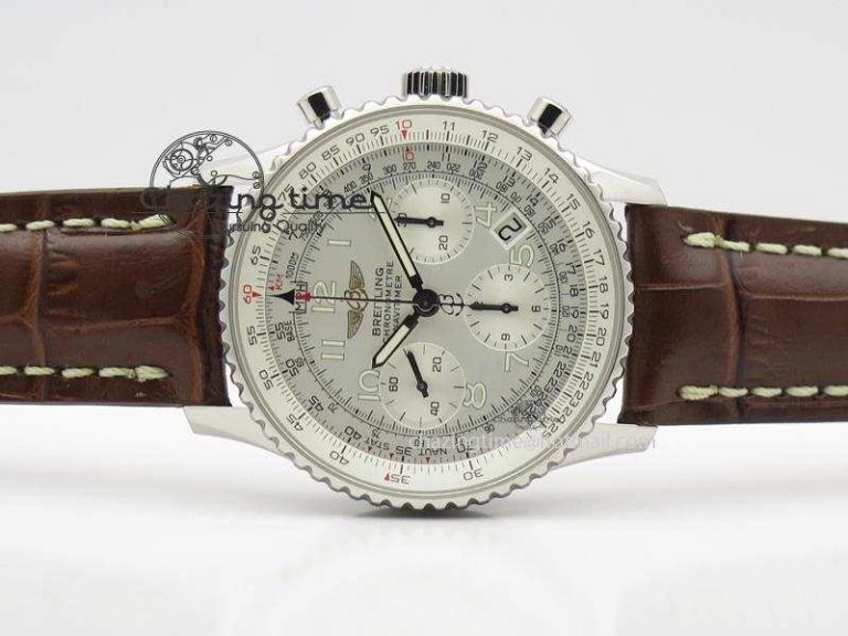 Navitimer 01 BP Maker 1:1 SS White Dial Numeral Markers On Brown Leather Strap A7750
