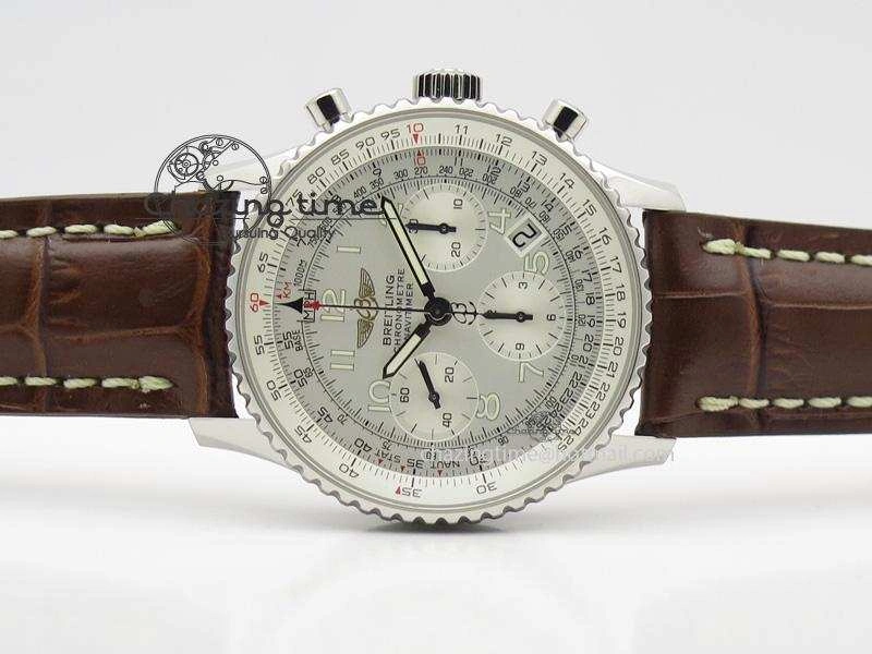 Navitimer 01 BP Maker 1:1 SS White Dial Numeral Markers On Brown Leather Strap A7750