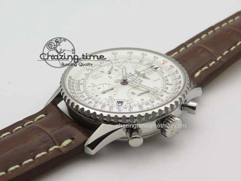 Navitimer 01 BP Maker 1:1 SS White Dial Numeral Markers On Brown Leather Strap A7750