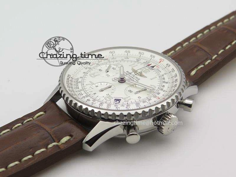 Navitimer 01 BP Maker 1:1 SS White Dial Numeral Markers On Brown Leather Strap A7750