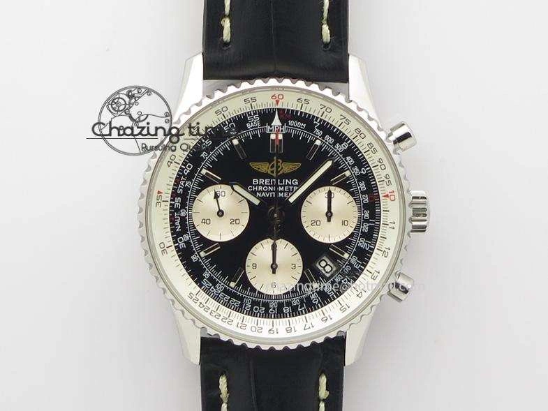Navitimer 01 Bp Maker 1:1 SS Black Dial On Black Leather Strap A7750
