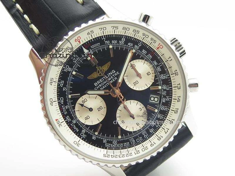 Navitimer 01 Bp Maker 1:1 SS Black Dial On Black Leather Strap A7750