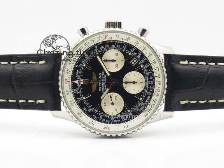 Navitimer 01 Bp Maker 1:1 SS Black Dial On Black Leather Strap A7750