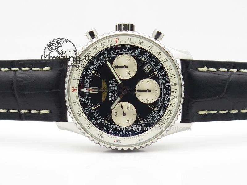 Navitimer 01 Bp Maker 1:1 SS Black Dial On Black Leather Strap A7750