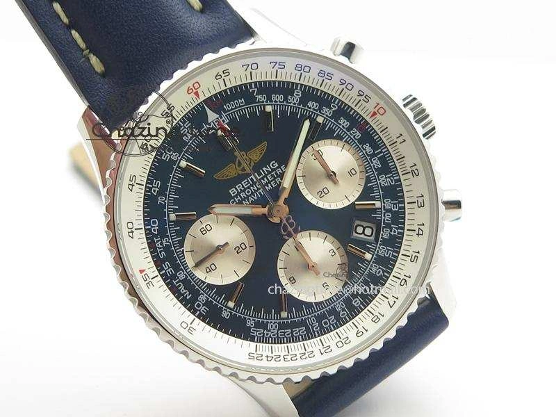 Navitimer 01 Bp Maker 1:1 SS Blue Dial On Blue Leather Strap A7750