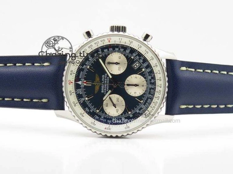 Navitimer 01 Bp Maker 1:1 SS Blue Dial On Blue Leather Strap A7750