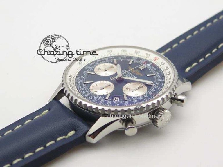 Navitimer 01 Bp Maker 1:1 SS Blue Dial On Blue Leather Strap A7750