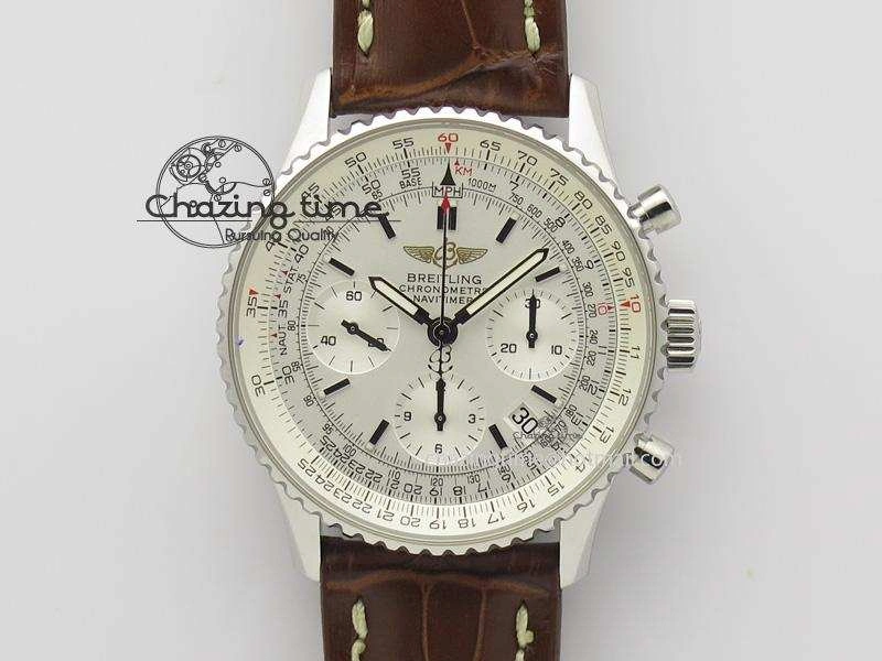 Navitimer 01 Bp Maker 1:1 SS White Dial On Brown Leather Strap A7750