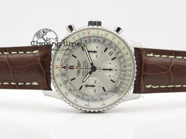 Navitimer 01 Bp Maker 1:1 SS White Dial On Brown Leather Strap A7750