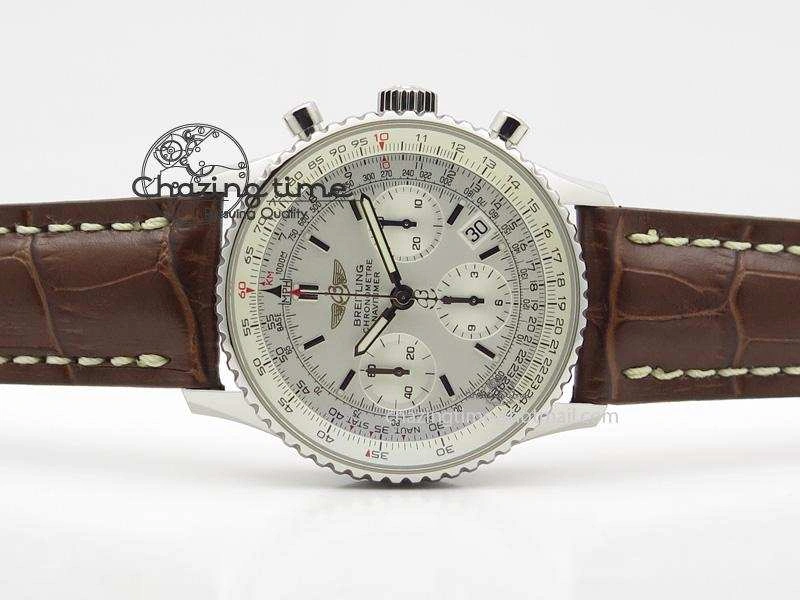Navitimer 01 Bp Maker 1:1 SS White Dial On Brown Leather Strap A7750