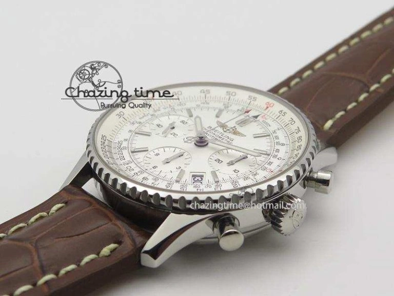 Navitimer 01 Bp Maker 1:1 SS White Dial On Brown Leather Strap A7750