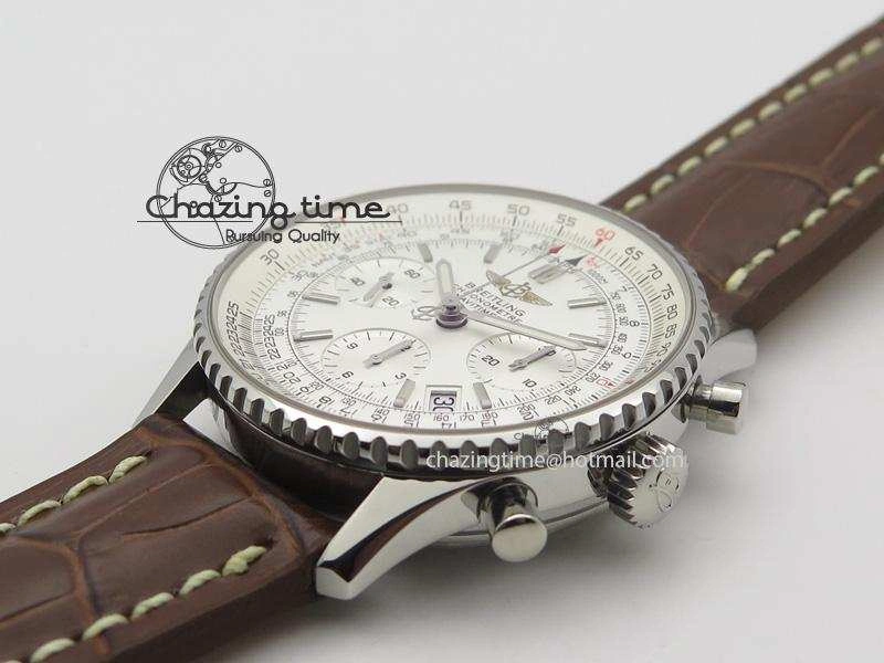 Navitimer 01 Bp Maker 1:1 SS White Dial On Brown Leather Strap A7750