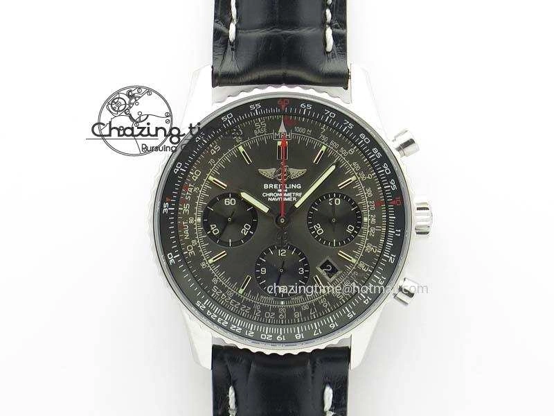 Navitimer 01 SS Gray Dial On Black Leather Strap A7750