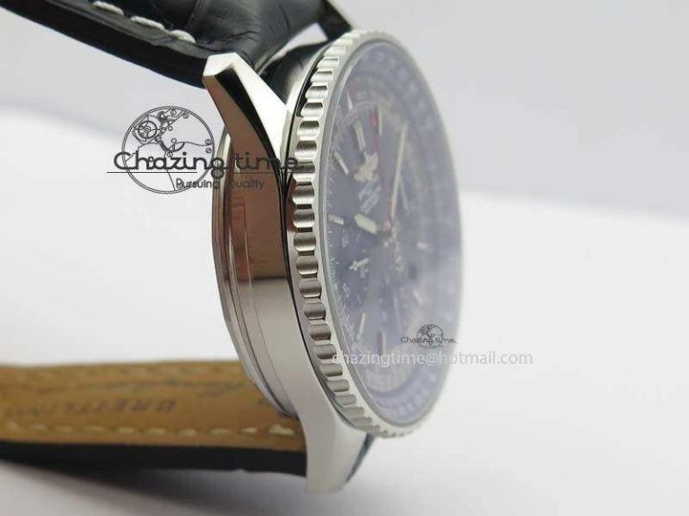 Navitimer 01 SS Gray Dial On Black Leather Strap A7750