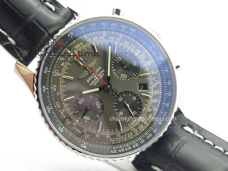 Navitimer 01 SS Gray Dial On Black Leather Strap A7750