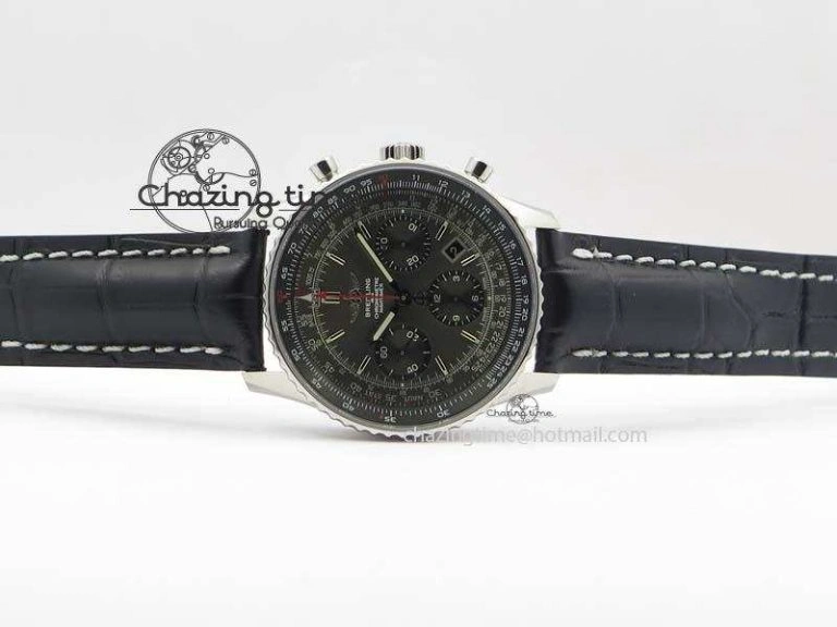 Navitimer 01 SS Gray Dial On Black Leather Strap A7750