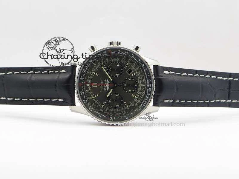 Navitimer 01 SS Gray Dial On Black Leather Strap A7750