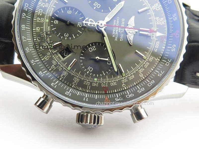 Navitimer 01 SS Gray Dial On Black Leather Strap A7750