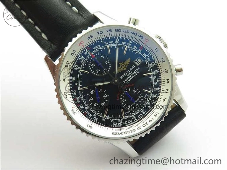Navitimer 1 41mm SS B50 Black Dial on Black Leather Strap A7750