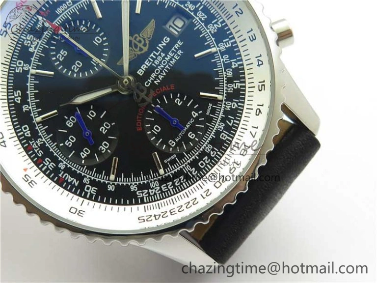 Navitimer 1 41mm SS B50 Black Dial on Black Leather Strap A7750
