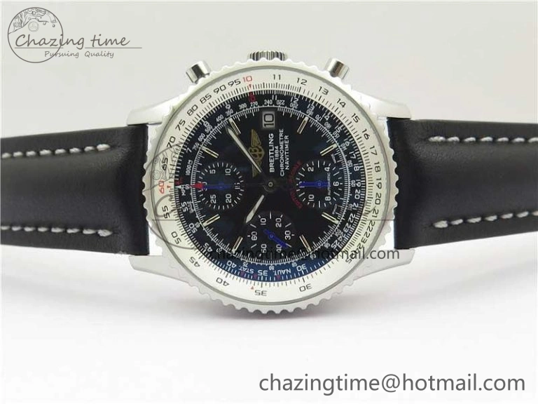 Navitimer 1 41mm SS B50 Black Dial on Black Leather Strap A7750