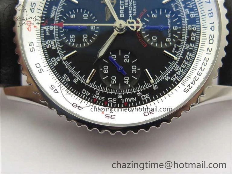 Navitimer 1 41mm SS B50 Black Dial on Black Leather Strap A7750