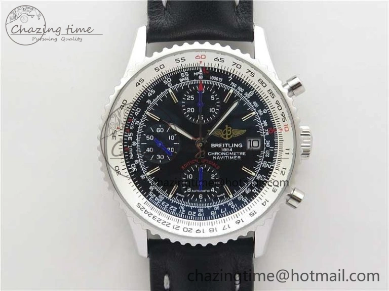 Navitimer 1 41mm SS B50 Black Dial on Black Leather Strap A7750