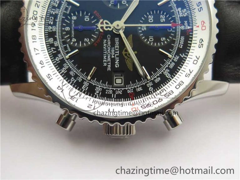Navitimer 1 41mm SS B50 Black Dial on Black Leather Strap A7750