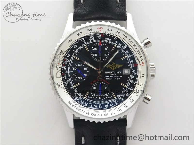 Navitimer 1 41mm SS B50 Black Dial on Black Leather Strap A7750