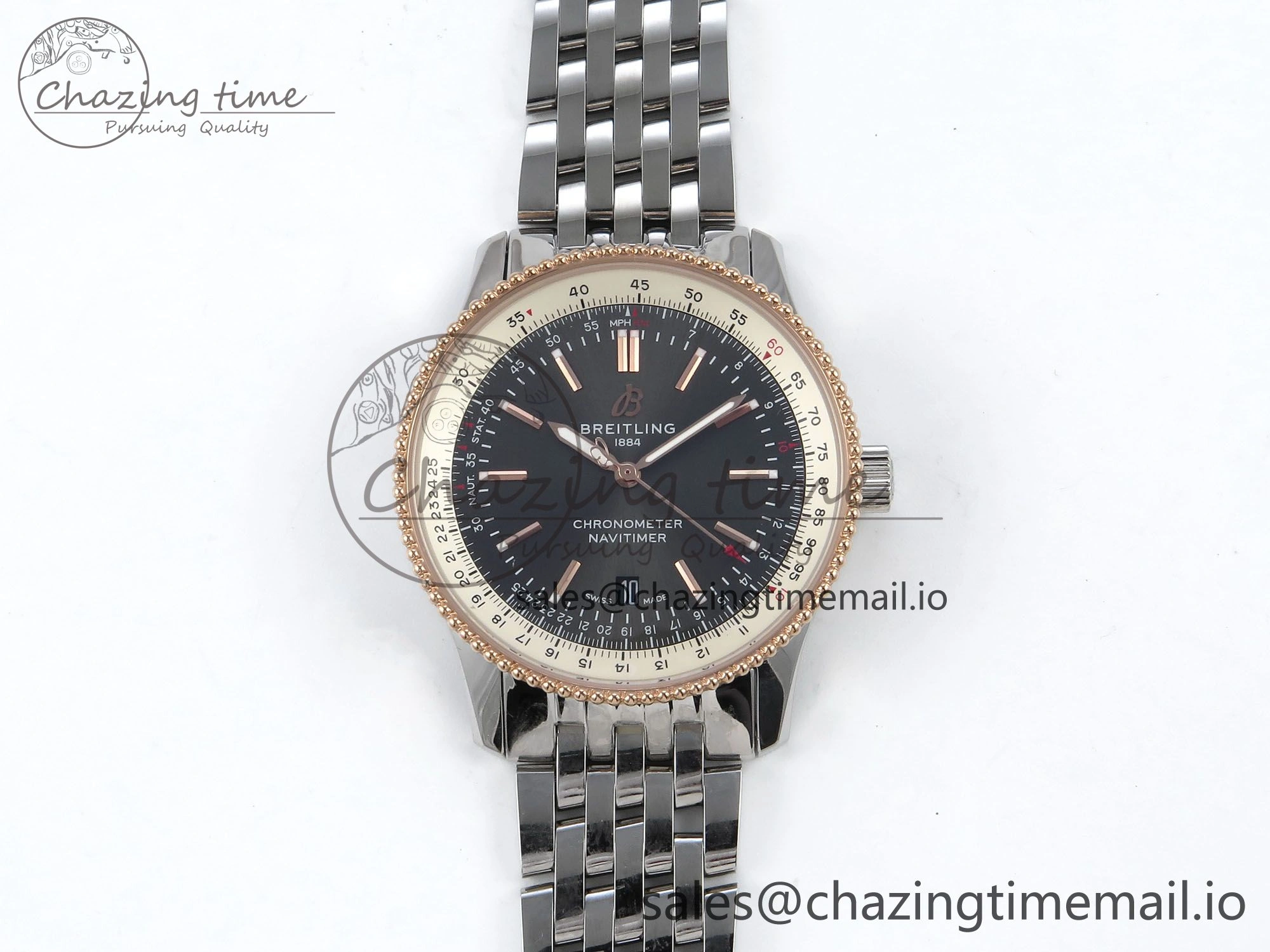 Navitimer 1 RG 41mm TF 1:1 Best Edition SS Bezel Gray Dial on SS Bracelet A2824