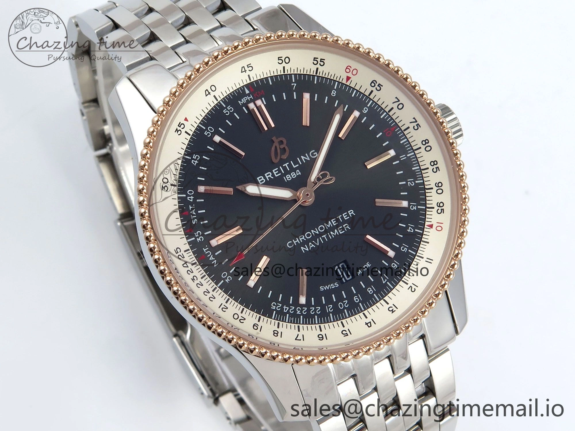 Navitimer 1 RG 41mm TF 1:1 Best Edition SS Bezel Gray Dial on SS Bracelet A2824