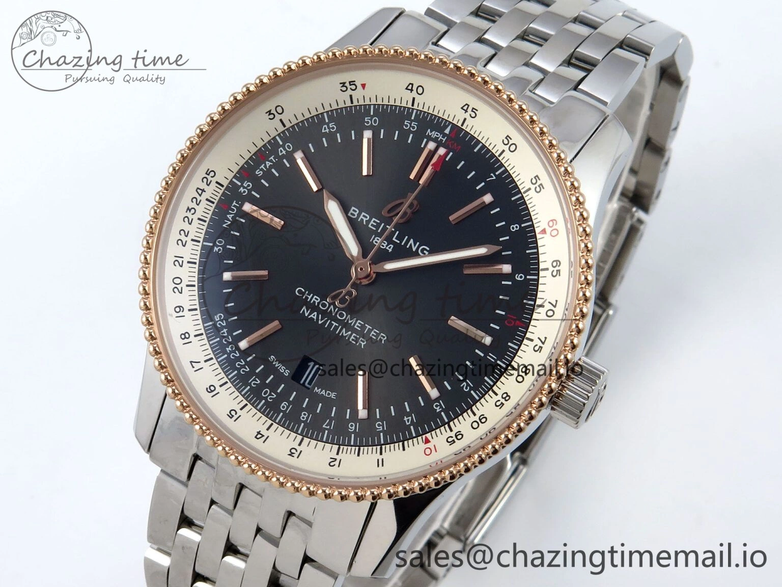 Navitimer 1 RG 41mm TF 1:1 Best Edition SS Bezel Gray Dial on SS Bracelet A2824