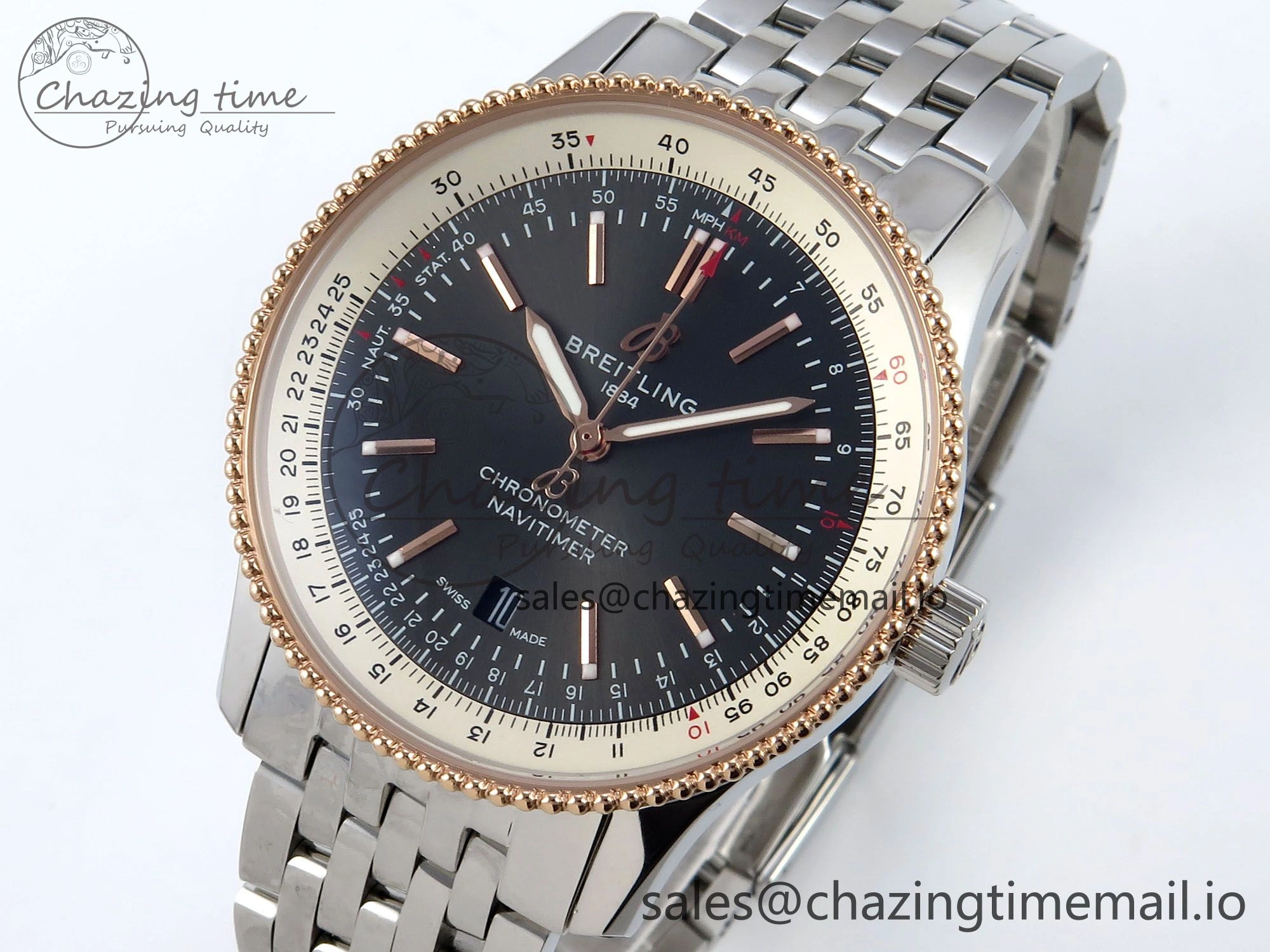 Navitimer 1 RG 41mm TF 1:1 Best Edition SS Bezel Gray Dial on SS Bracelet A2824