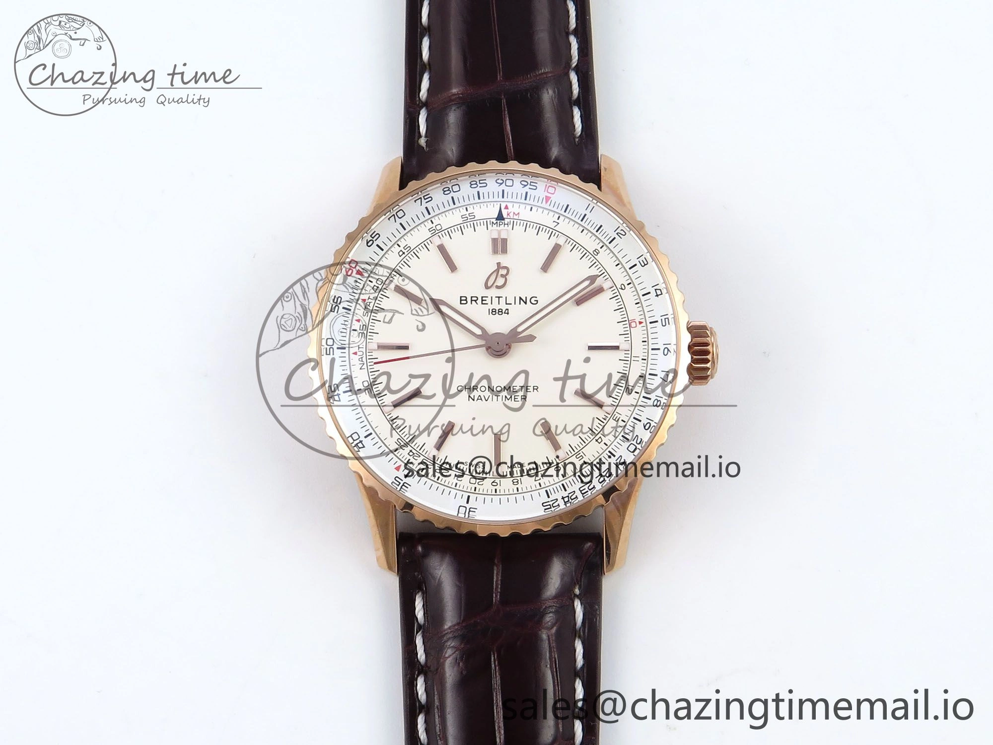 Navitimer 1 RG 41mm TF 1:1 Best Edition White Bezel White Dial on Brown Leather Strap A2824