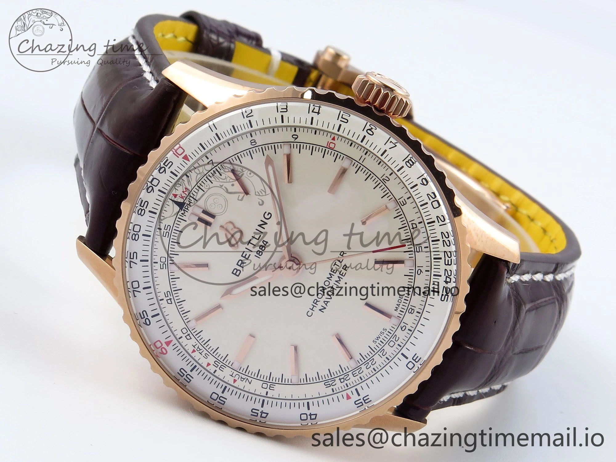 Navitimer 1 RG 41mm TF 1:1 Best Edition White Bezel White Dial on Brown Leather Strap A2824