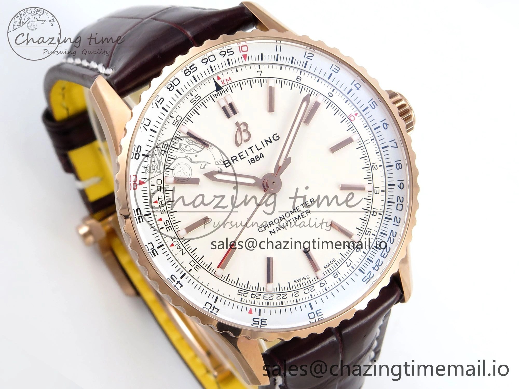 Navitimer 1 RG 41mm TF 1:1 Best Edition White Bezel White Dial on Brown Leather Strap A2824