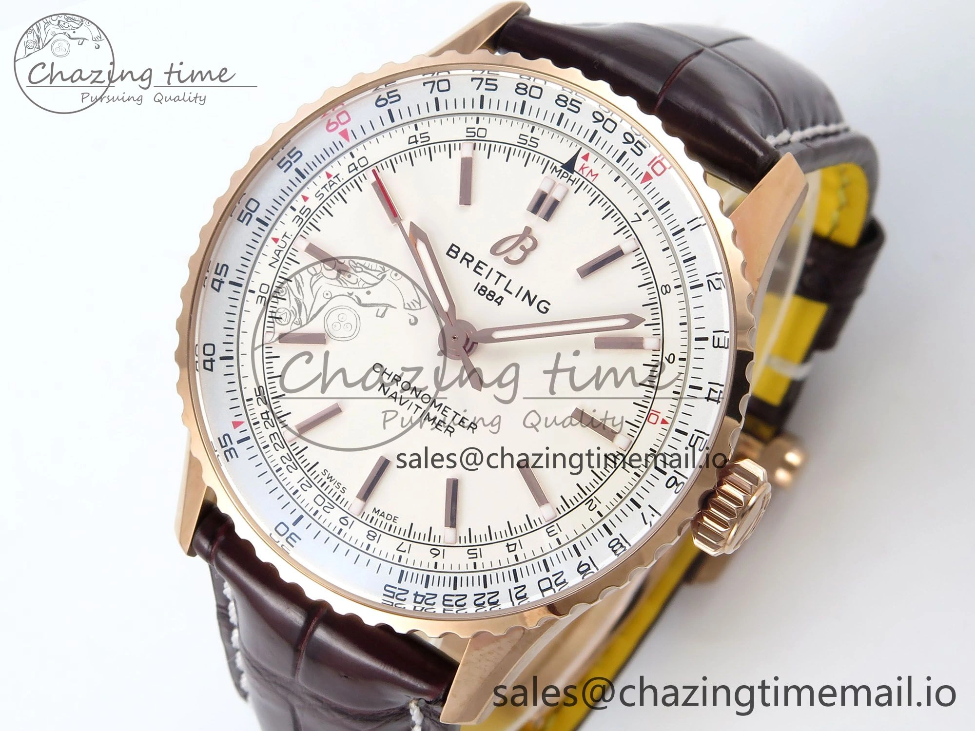 Navitimer 1 RG 41mm TF 1:1 Best Edition White Bezel White Dial on Brown Leather Strap A2824