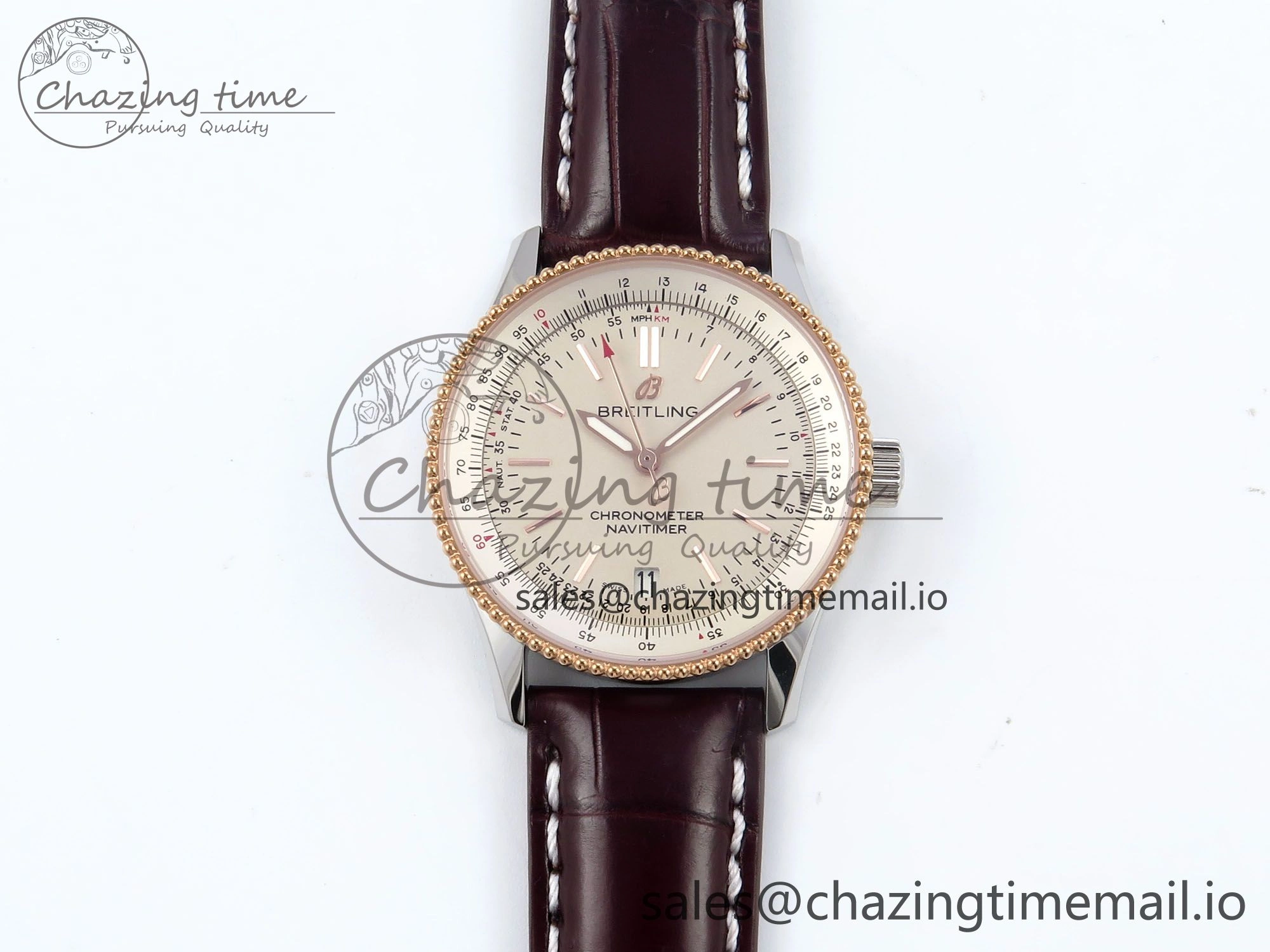 Navitimer 1 RG SS 38mm TF 1:1 Best Edition White Bezel White Dial on Brown Leather Strap A2824