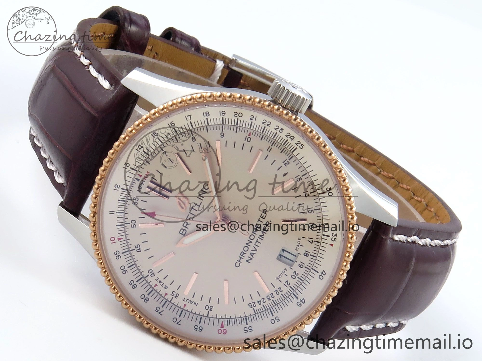 Navitimer 1 RG SS 38mm TF 1:1 Best Edition White Bezel White Dial on Brown Leather Strap A2824