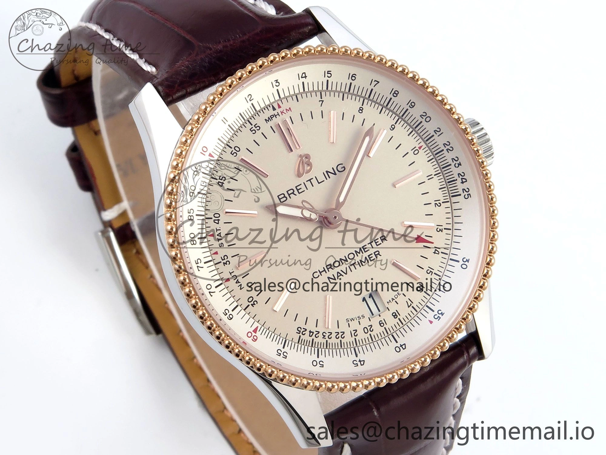 Navitimer 1 RG SS 38mm TF 1:1 Best Edition White Bezel White Dial on Brown Leather Strap A2824