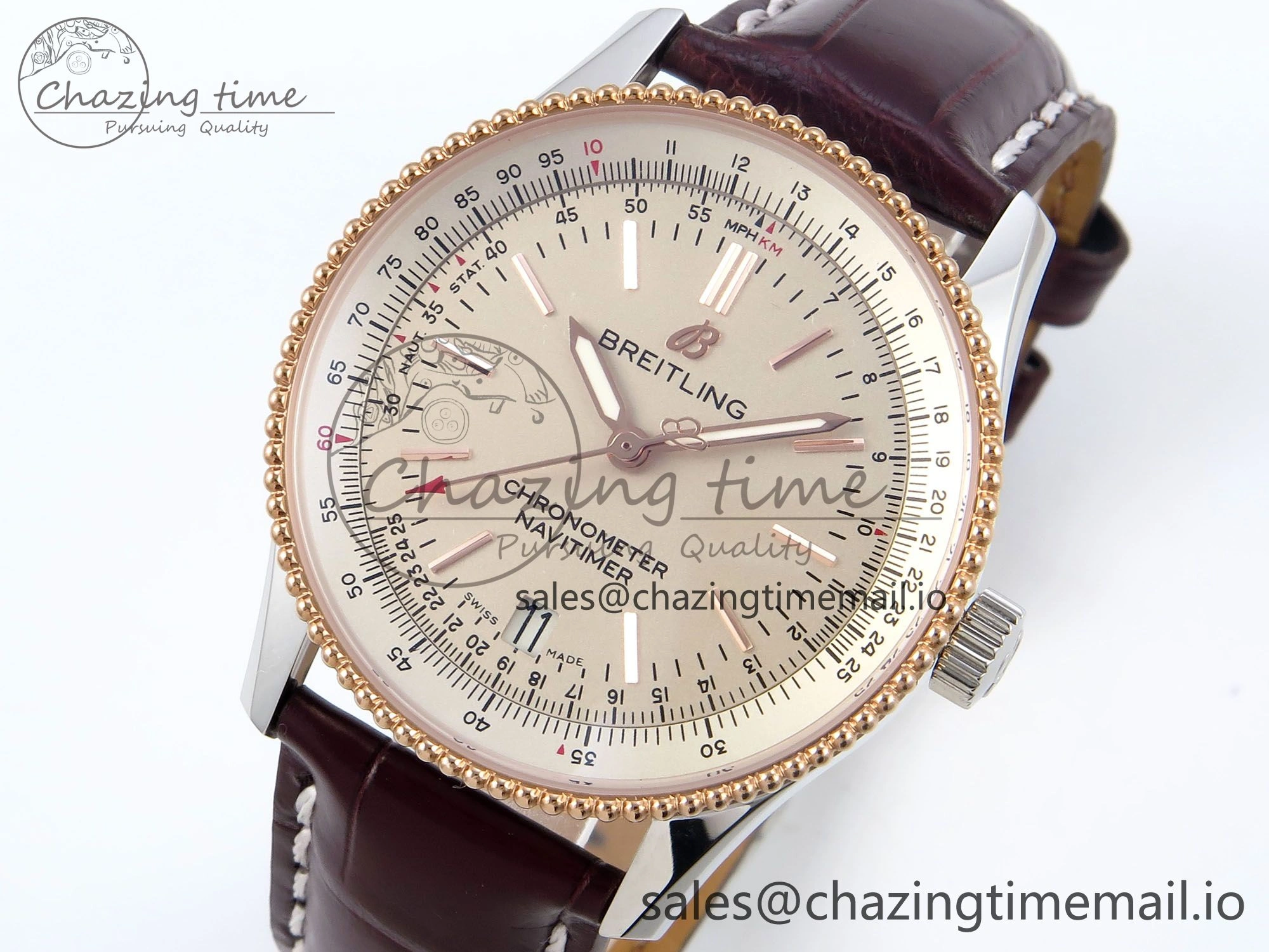 Navitimer 1 RG SS 38mm TF 1:1 Best Edition White Bezel White Dial on Brown Leather Strap A2824