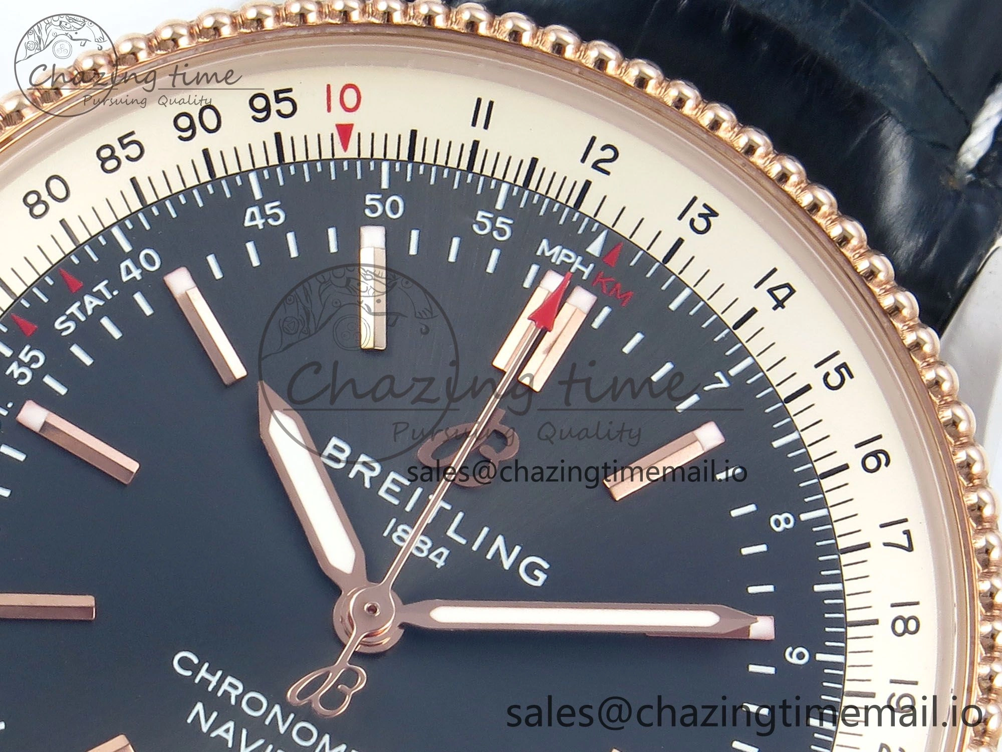 Navitimer 1 RG SS 41mm TF 1:1 Best Edition White Bezel Gray Dial on Blue Leather Strap A2824
