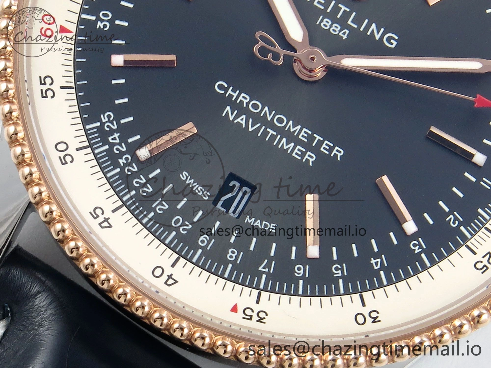 Navitimer 1 RG SS 41mm TF 1:1 Best Edition White Bezel Gray Dial on Blue Leather Strap A2824
