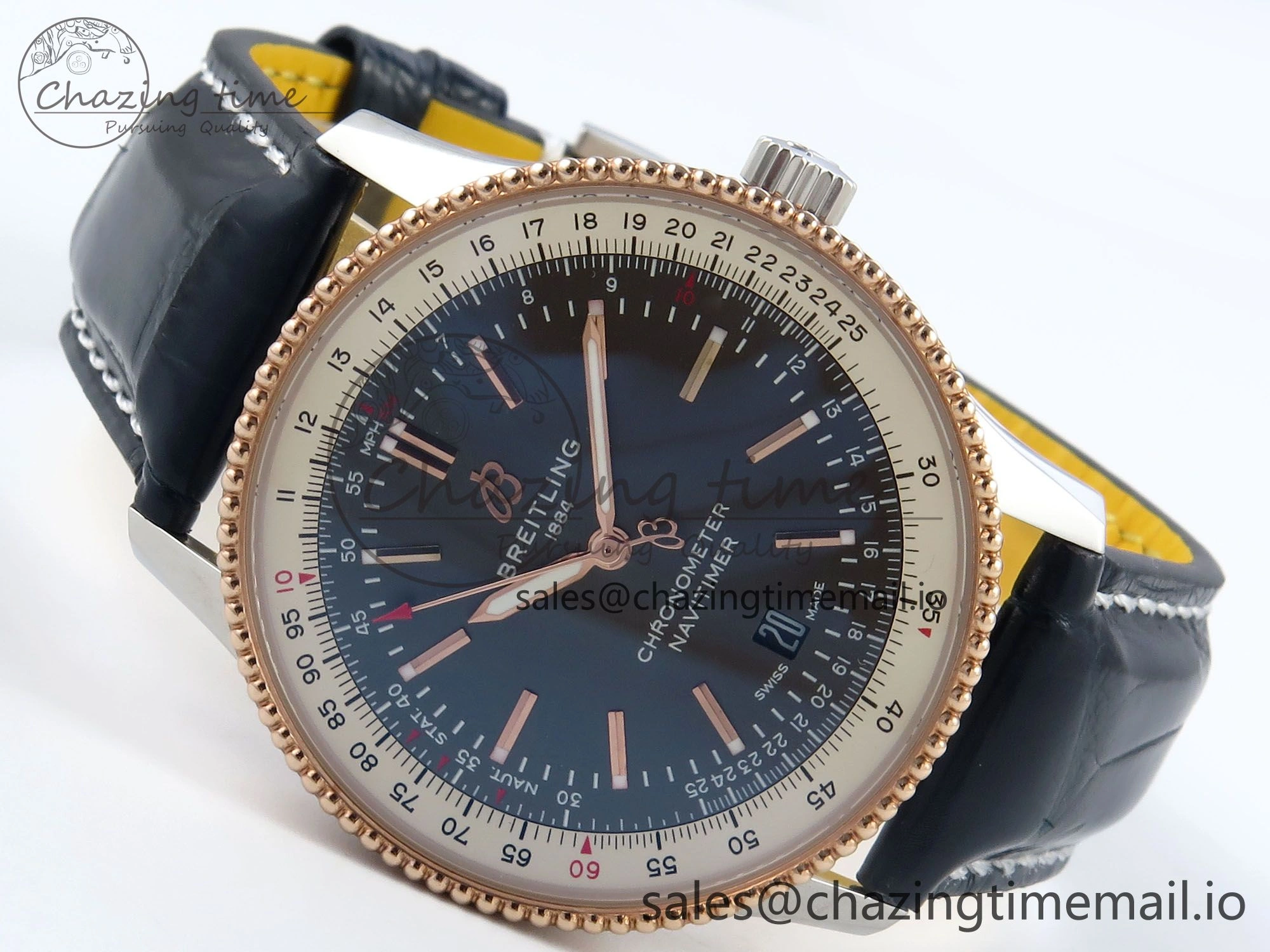 Navitimer 1 RG SS 41mm TF 1:1 Best Edition White Bezel Gray Dial on Blue Leather Strap A2824