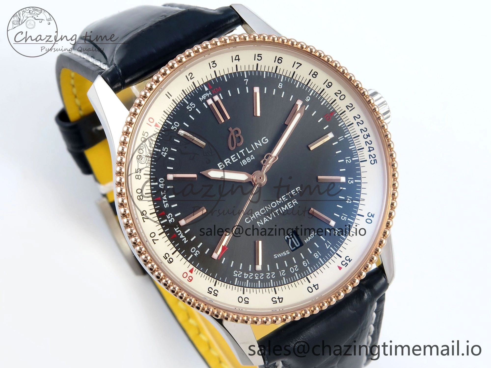 Navitimer 1 RG SS 41mm TF 1:1 Best Edition White Bezel Gray Dial on Blue Leather Strap A2824
